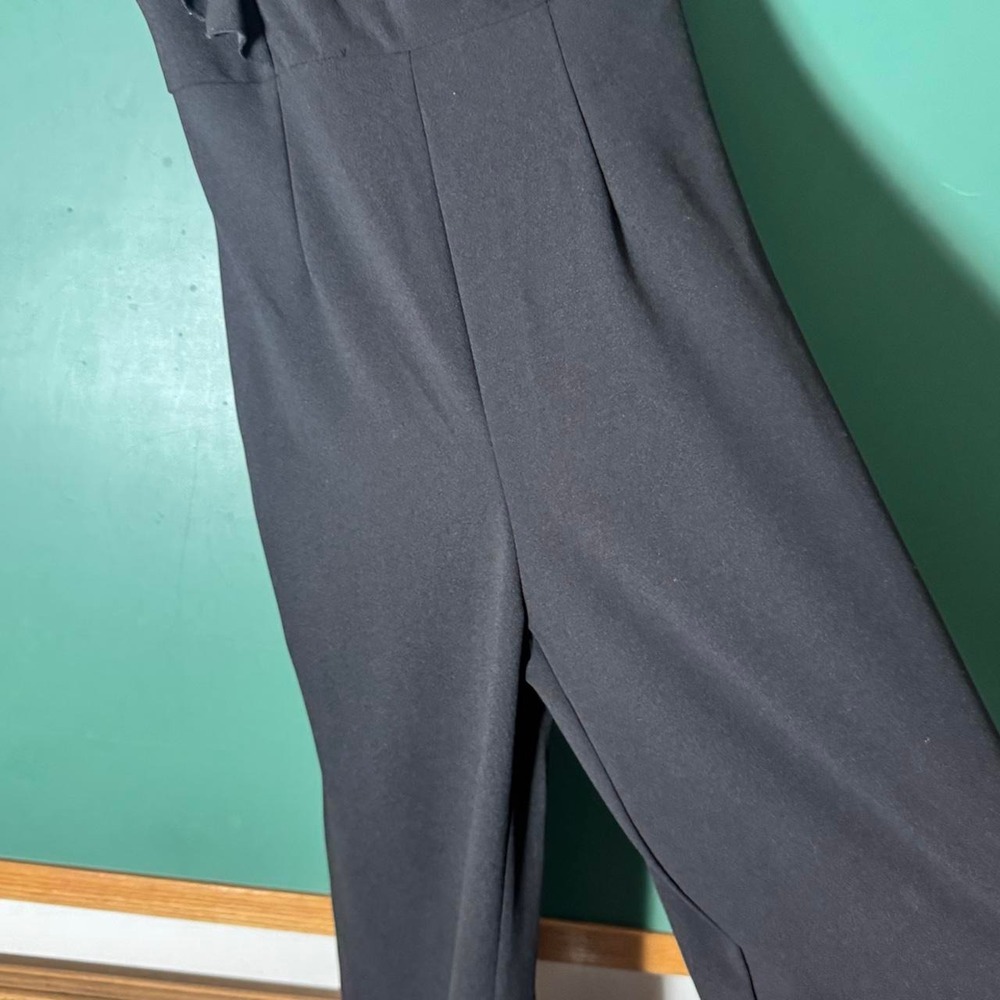 Black Ruffle Sleeve Wide Leg Jumpsuit Size M Work Modern Minimalist - Picture 5 of 6